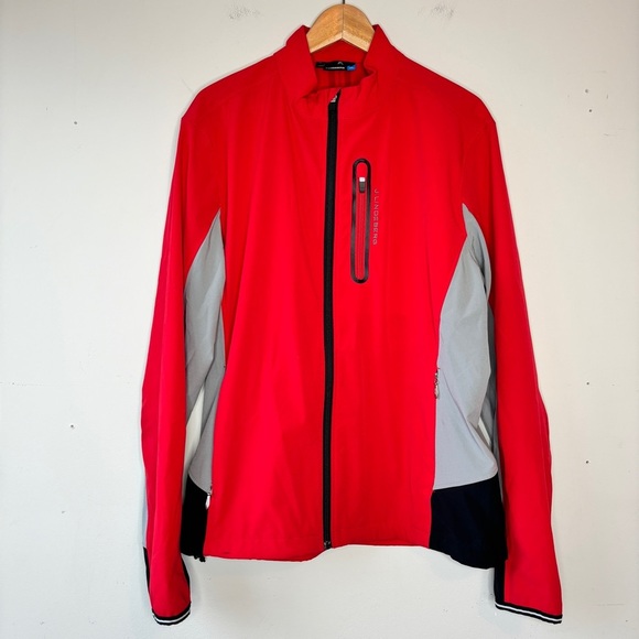 J. Lindeberg Red Black Gray Full Zip Lightweigh Soft Shell Stretch Jacket Sz XL - Picture 12 of 12